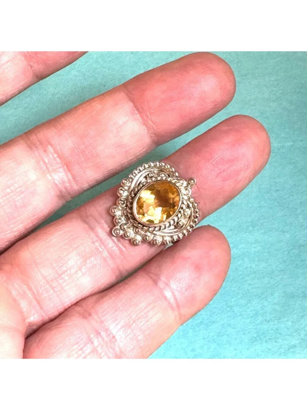 Citrine and Sterling Silver 925 Bezel Set Heart Design Ring 20mm Wide SZ 5.25